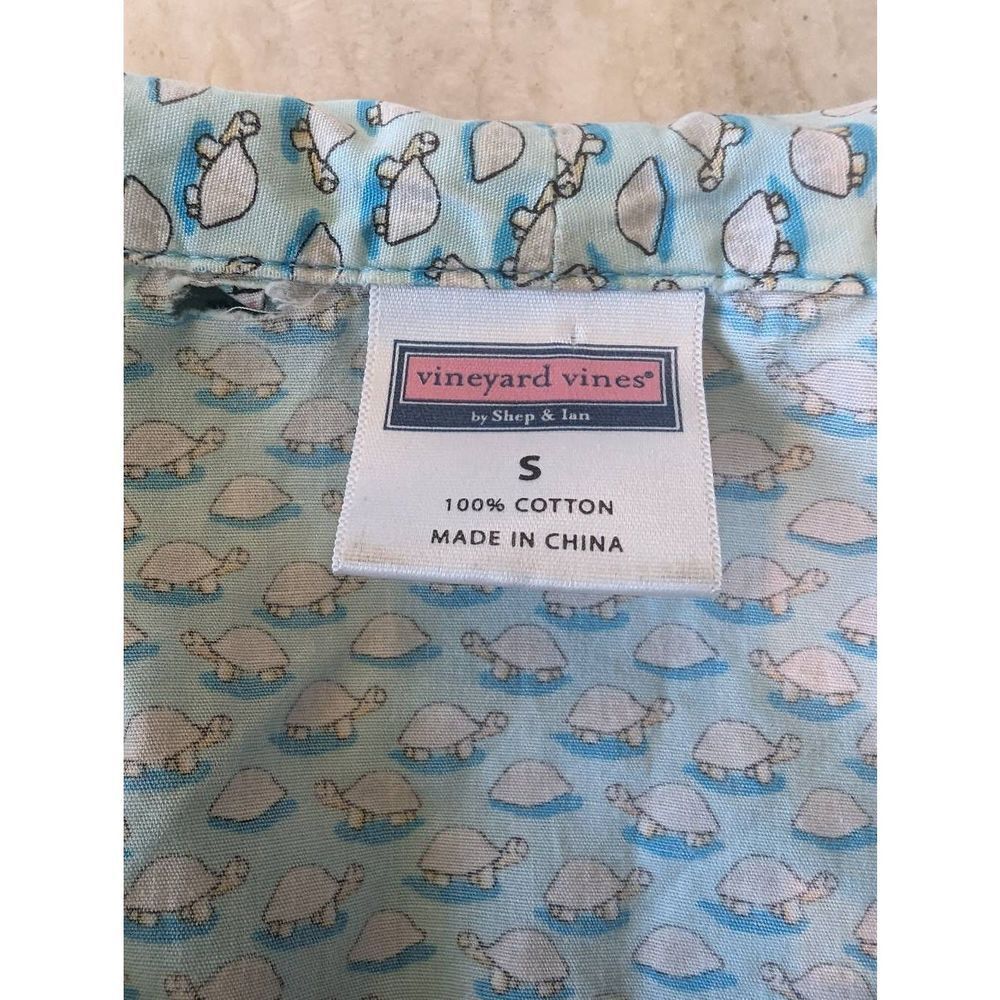 Vineyard Vines Top Shirt Button Women's Small Blue Turtle Collar 100% Cotton - Picture 5 of 11